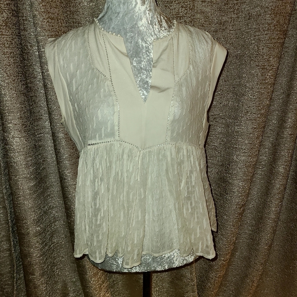 Rebecca Taylor Cream Pleated Ruffled Blouse